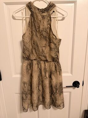 Express Snake Print Halter Dress - Beige and Black